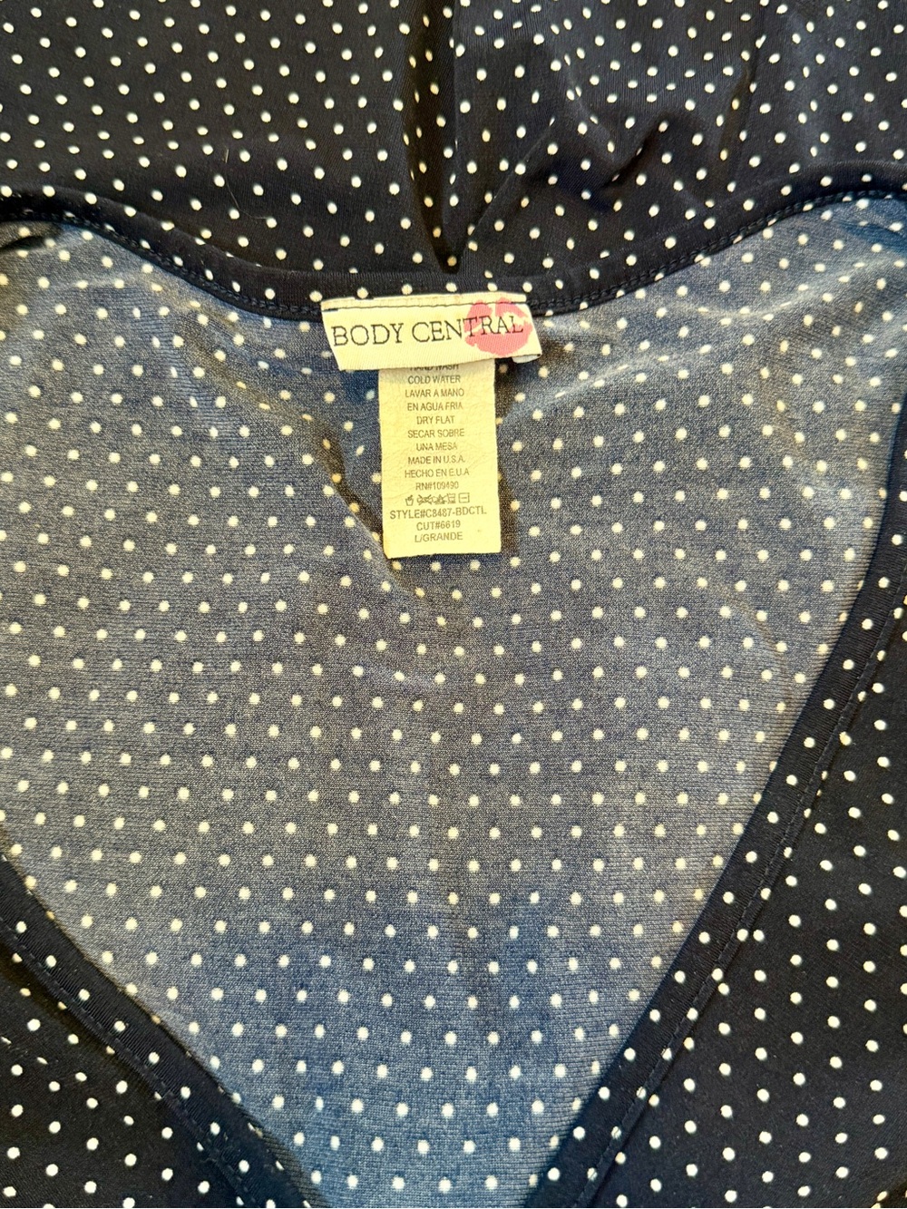 Vintage Body Central Polka Dot V-Neck Short Sleeve Dress in Navy - Picture 7 of 8